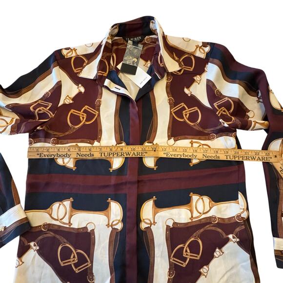 NWT Lauren Ralph Lauren Classic Fit Equestrian-Print Twill Shirt Large Blouse - Picture 8 of 11